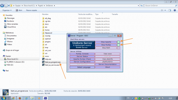 Iniciar servicios Apache y MySQL