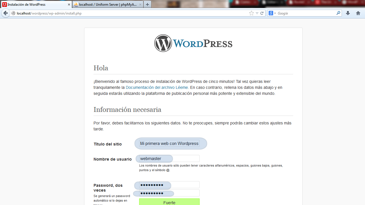 Instalar Wordpress. Paso 5