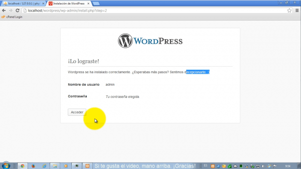 Como instalar wordpress en xampp. Paso 6