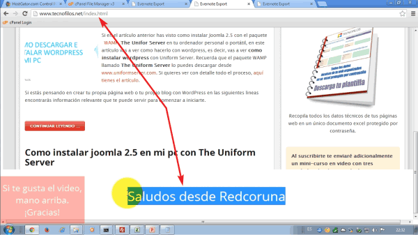 Pagina web "Saludos desde Redcoruna". Realizada con Evernote