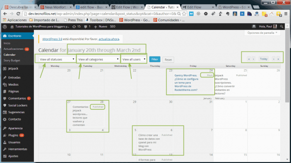 Detalles de la vista del calendario en Edit flow