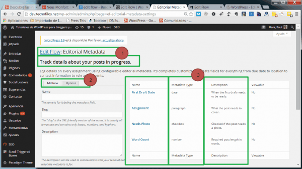 Los metadatos editoriales con el plugin Edit flow