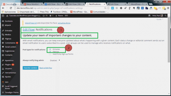 Las notificaciones en el plugin Edit flow