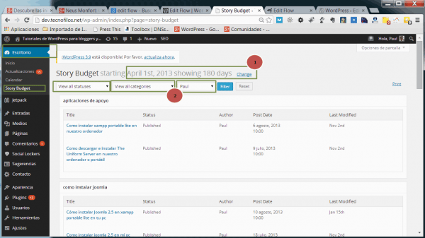 El presupuesto de contenidos en el plugin Edit flow