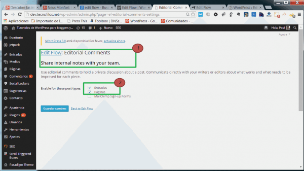 Los comentarios editoriales con el plugin Edit flow