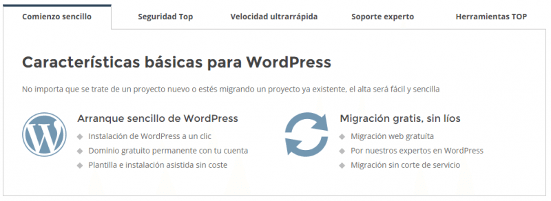Características básicas para WordPress