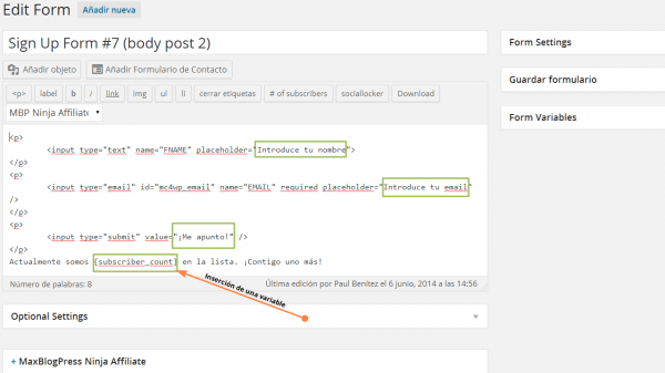 MailChimp for WordPress. Insertando una variable para mostrar el total de suscriptores