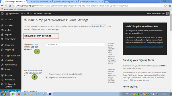 MailChimp for WordPress. Configuración de formularios
