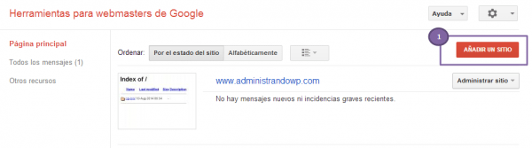Webmaster Tools. Añadir un nuevo sitio web