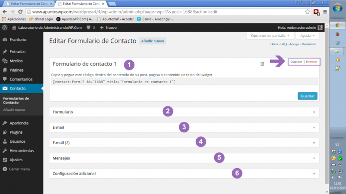 Edición de un formulario de contacto