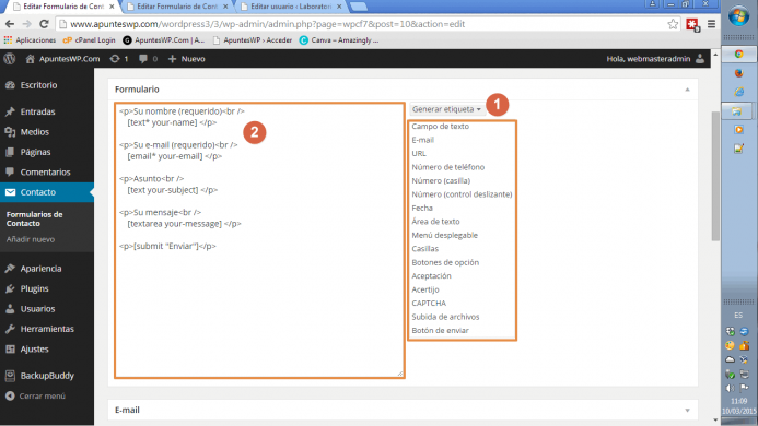 Como crear etiquetas en contact form 7 para crear tus formularios de contacto