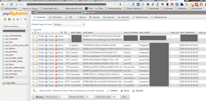 Base de datos WordPress infectada con usuarios malintencionados. Síntoma de que tienes un problema de malware.