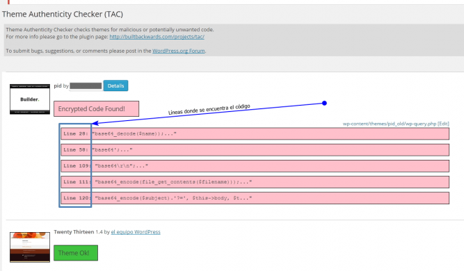 Lineas de código infectadas por Theme Authenticity checker