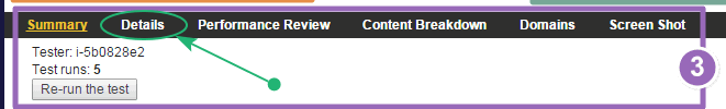 Menu detalles de webpagetest