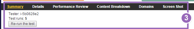 Detalle de los diferentes menús de navegación dentro de webpagetest que arrojan resultados complementarios