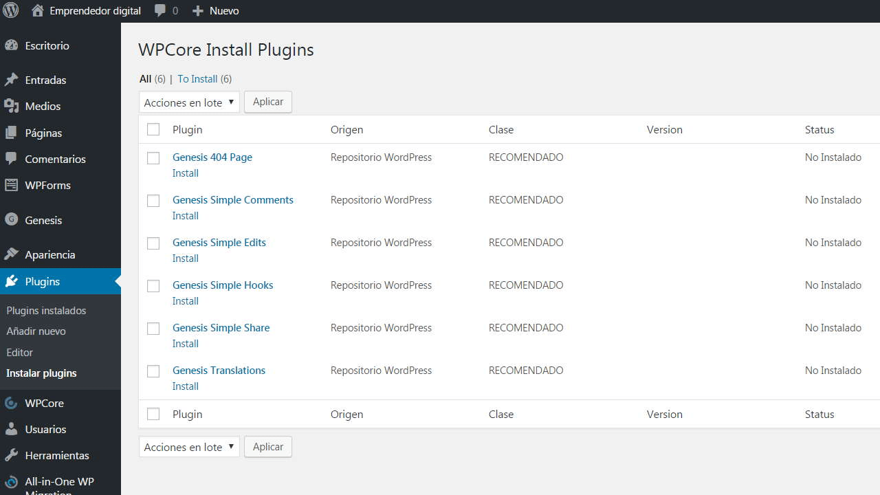 Lista de plugins a instalar