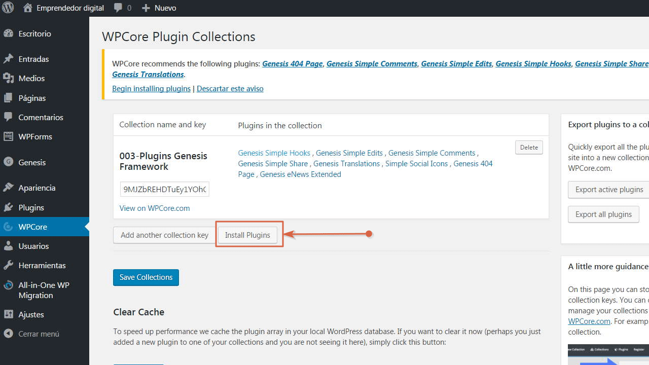 Haz clic en el botón Install Plugins