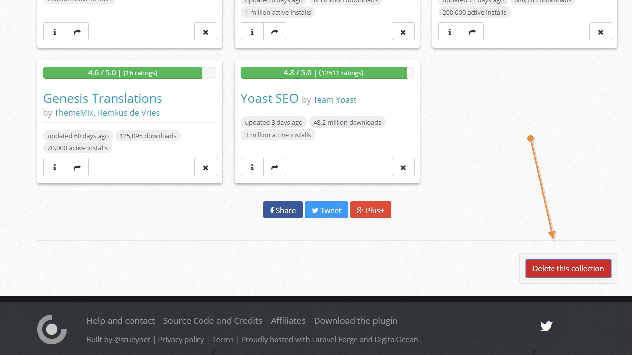 Botón para eliminar una colección de wpcore.com