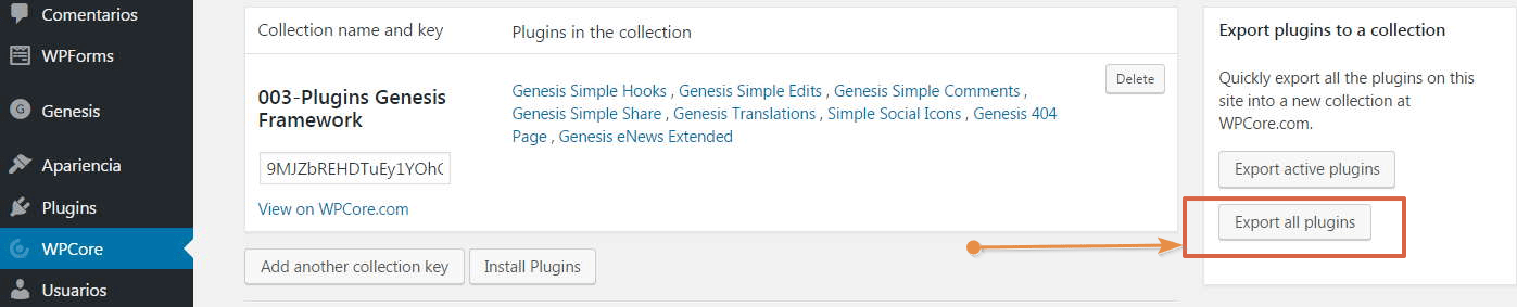 Exportar todos los plugins para crear una colección en wpcore.com