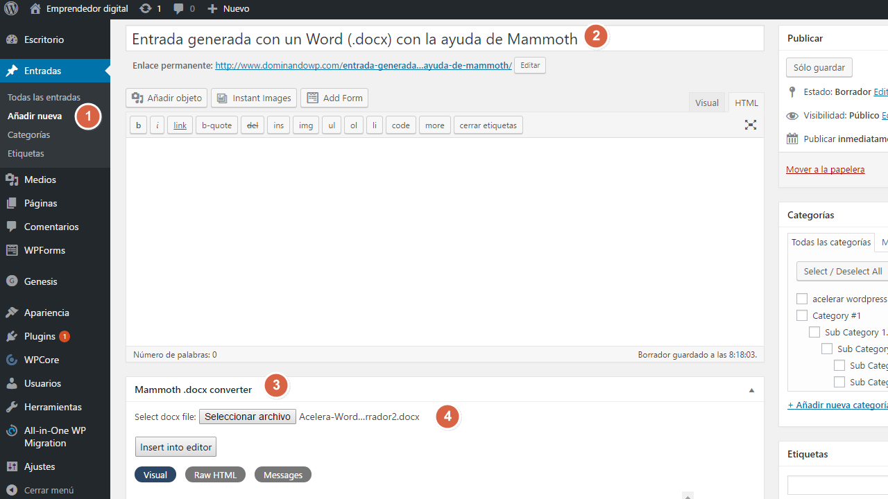 Selecciona desde el area de widget de mammoth .docx converter