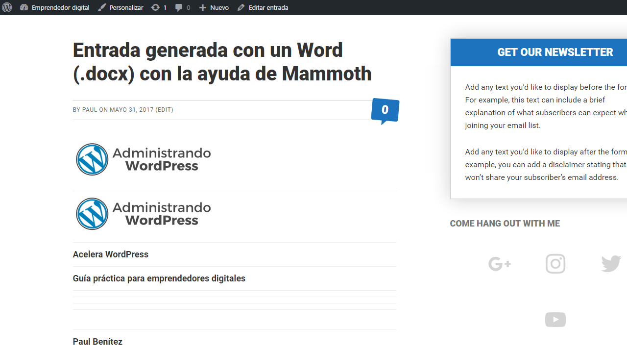 Artículo publicado tras importarlo con mammoth .docx converter. Importar documentos de Word a WordPress.