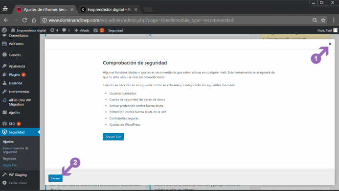 Comprobación de seguridad de ithemes security