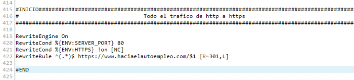 Directivas de htaccess a emplear para pasar de http a https en Webempresa