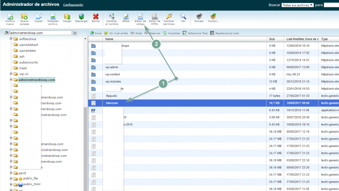 Edita el archivo htaccess con el editor de código de SiteGround