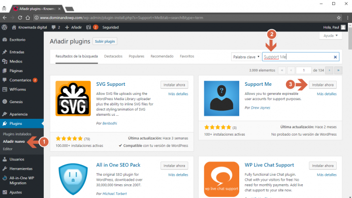 Instalar el plugin support me.