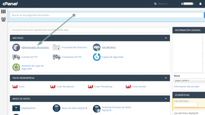 Localizar el archivo htaccess en Webempresa desde el cpanel