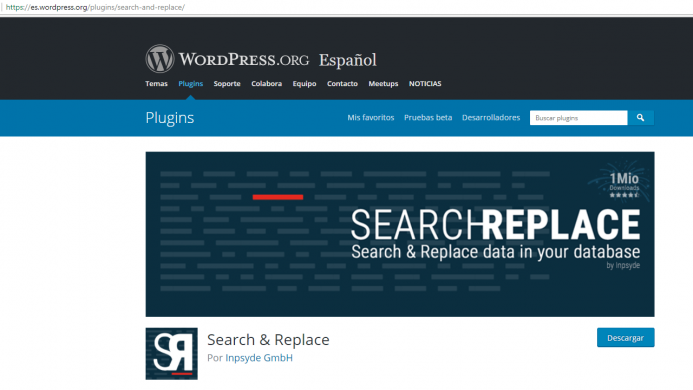 Plugin de WordPress Seach & Replace.