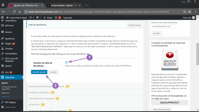 Salts de WordPress o la configuración de las claves secretas con iThemes Security