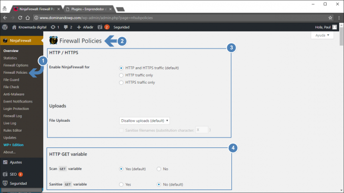 Acceso a la configuración de las políticas del Firewall