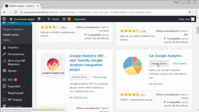 Cómo instalar el plugin para WordPress GA Google Analytics.