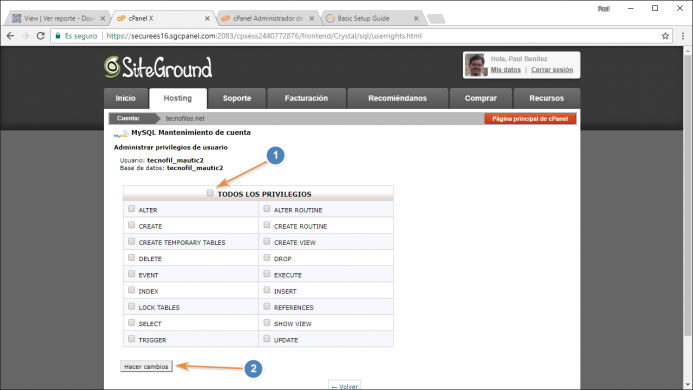 Configura al usuario del punto 2 como administrador de la base de datos del punto 1. Paso 2. 