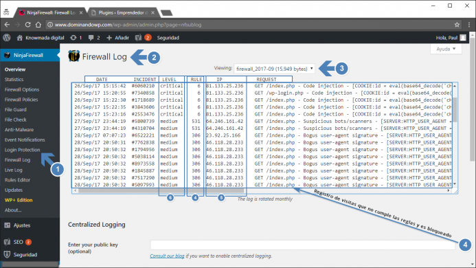 Firewall log de NinjaFirewall.