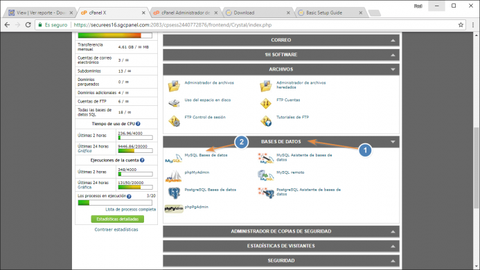 Localiza las opción de bases de datos en tu cpanel