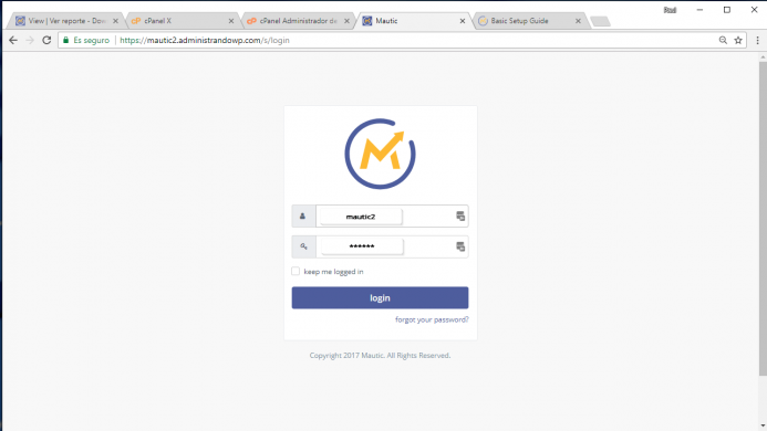 Login de acceso a Mautic.