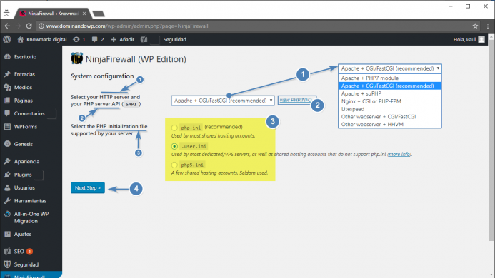 NinjaFirewall. La configuración del sistema “system configuration”