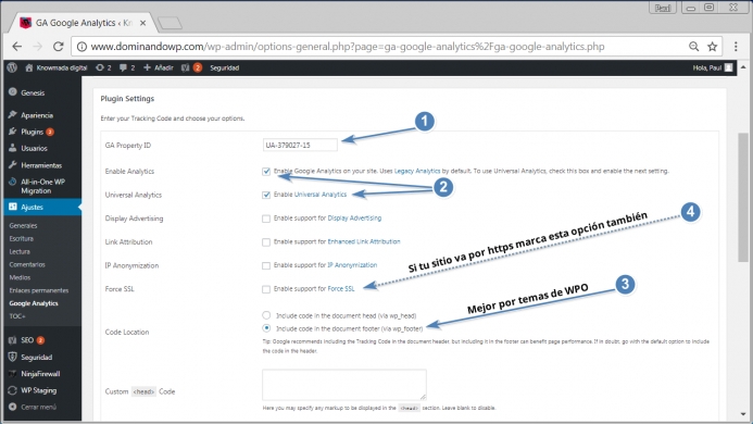 Opciones que tienes que configurar en GA Google Analytics