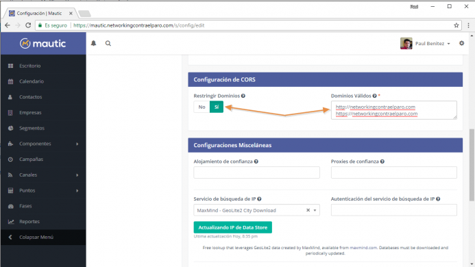 Define tu dominio en la configuración CORS para evitar usos no legítimos de tu plataforma.