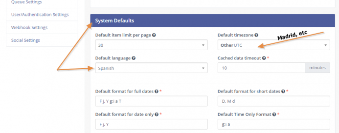El idioma por defecto en Mautic y el huso horario