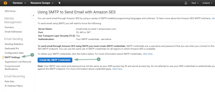 Crea una cuenta SMTP para el envío de correo desde Amazon SES