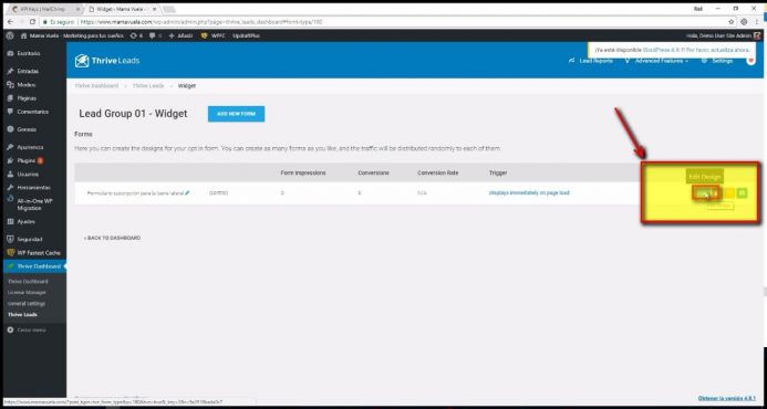 Haz clic en EDIT DESIGN para personalizar tu formulario de suscripción