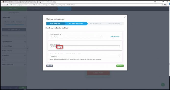 Si tienes grupos definidos en Mailchimp, aquí los puedes seleccionar