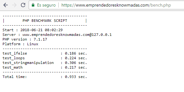 Detalle de los resultados obtenidos ejecutando el script bench.php en UpCloud con el dominio www.emprendedoresknowmadas.com