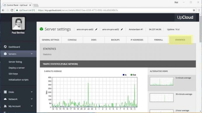 Estadísticas de tu servidor en tu cuenta de UpCloud