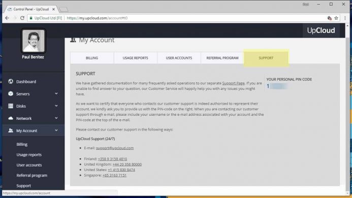 Información para solicitar soporte técnico desde tu cuenta de UpCloud