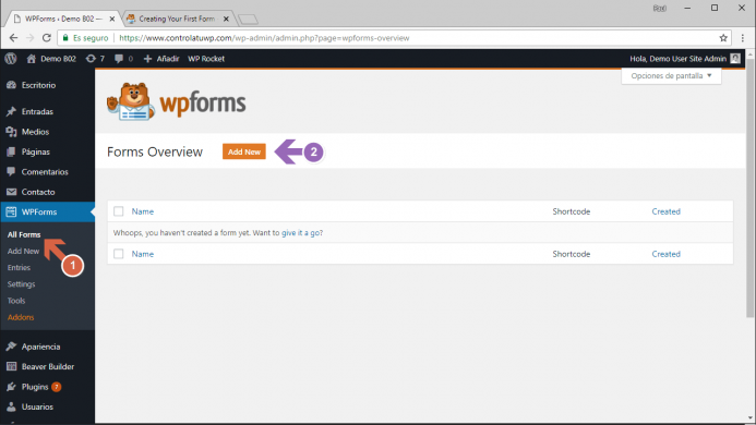 Añadir un nuevo formulario con WPForms