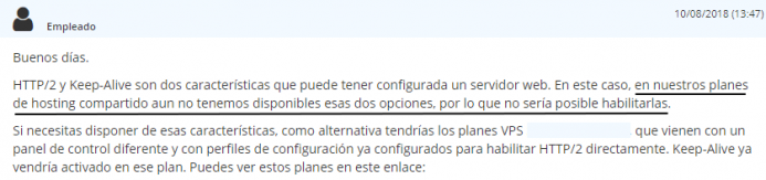 No es posible configurar http2 ni keep Alive en la cuenta de hosting que tienes contratada